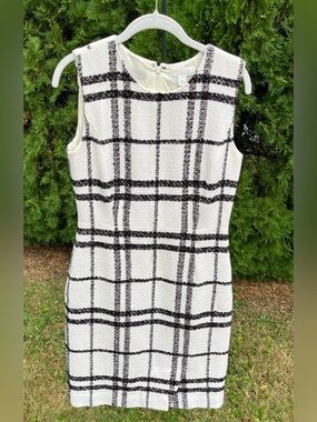 Emerson Rose Sleeveless Ivory Tweed Plaid Midi Dress